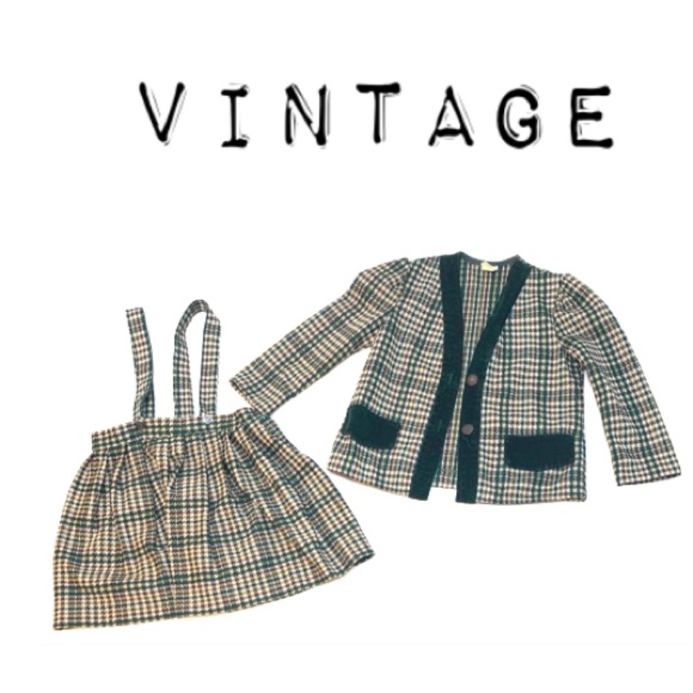 Vintage Girls Velvet Plaid blazer & skirt set